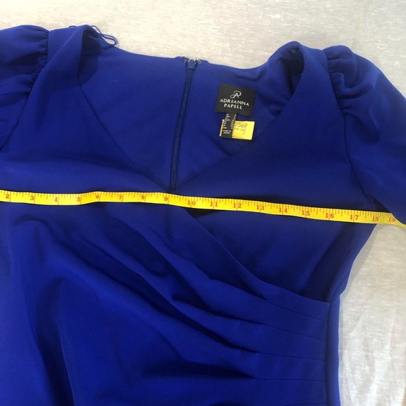 👗Adriana Papell Womens Blues zippered pouf V Neck Maxi Formal Sheath dress 🌷 - Picture 12 of 16